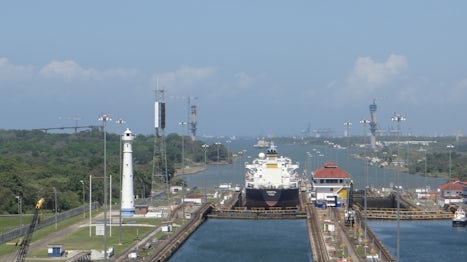 Panama Canal: From ship entering first lock heading east back toward the At