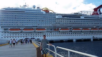View of the ship and my son from the Port