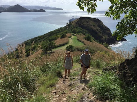 Hiking to the top of Pigeon Island to explore Fort Rodney.