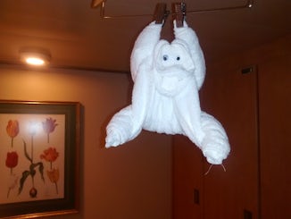 A Towel Monkey in our cabin. The steward made it the night we were in Costa