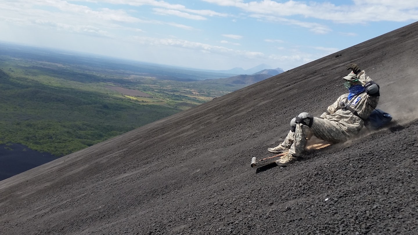 sliding down volcano