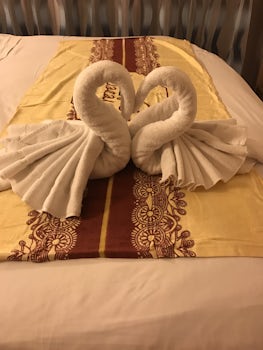 Towel sculptures made by our room attendant