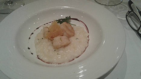 Scallops over mushroom risotto, main dining room.
