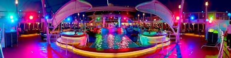 Panoramic of the pool at night.
