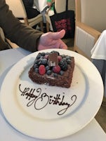 My husband's birthday cake, celebrated in The Restaurant.