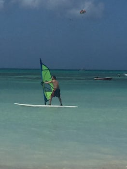 Wind-surfing/sailing on Aruba.
