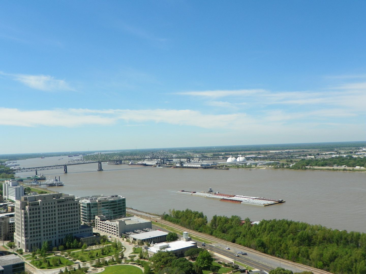 View from State Capitol Building of Mississippi and American Queen.