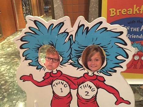 Thing photo opportunity at entrance to Dr. Seuss Breakfast on Carnival Libe
