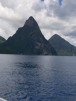 The great Pitons, somewhere on the ocean