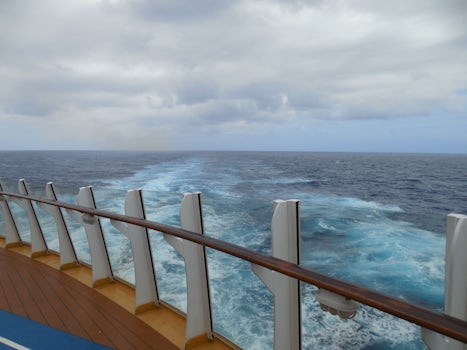 View from the stern of the Oasis, the Caribbean is always calm.