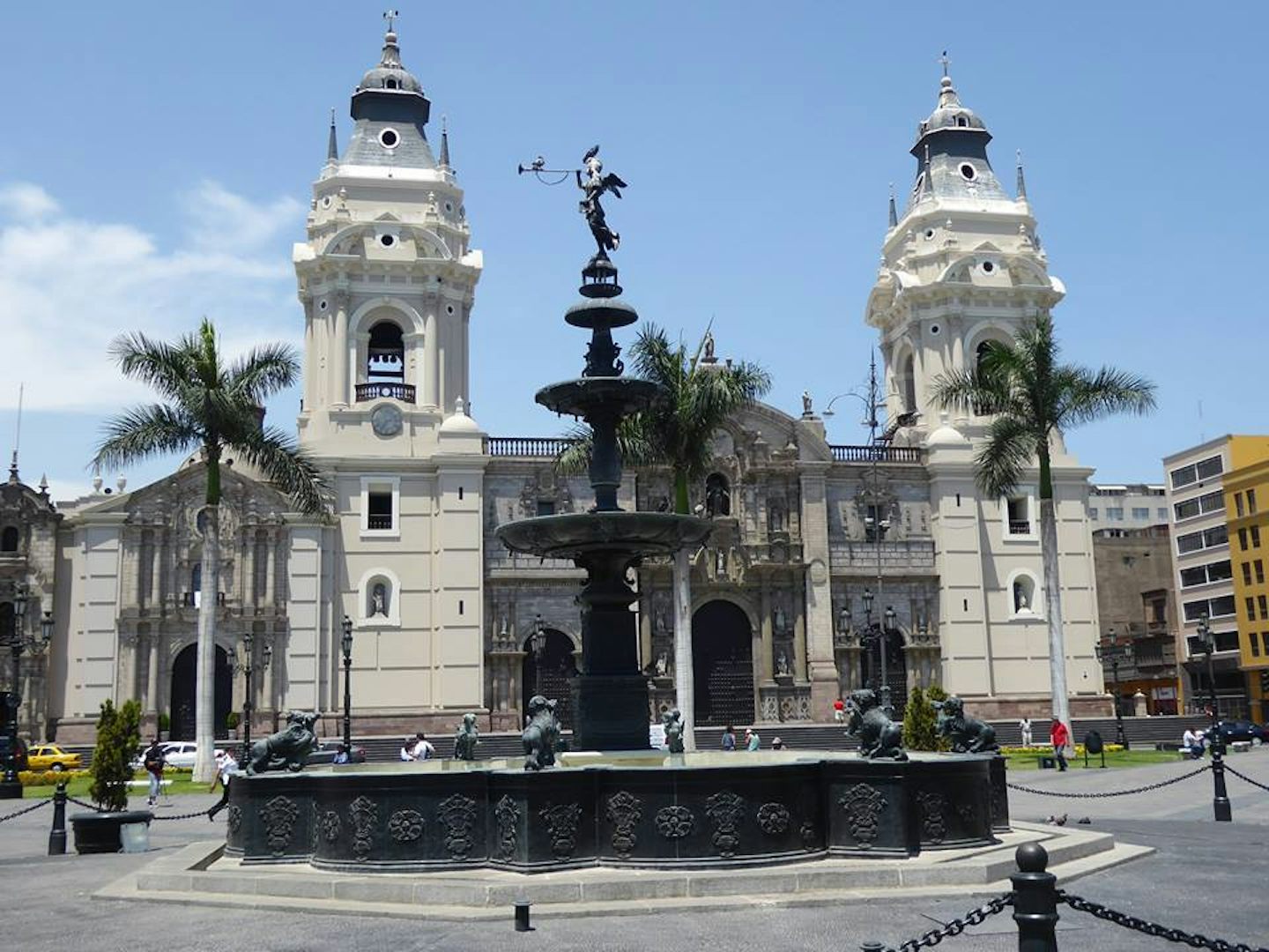 Lima town square with Basilica Cathedral of Lima.