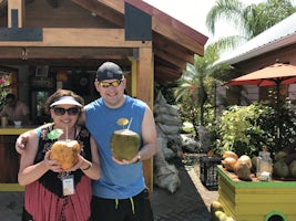 Coconuts with A LOT of rum in Harvest Caye