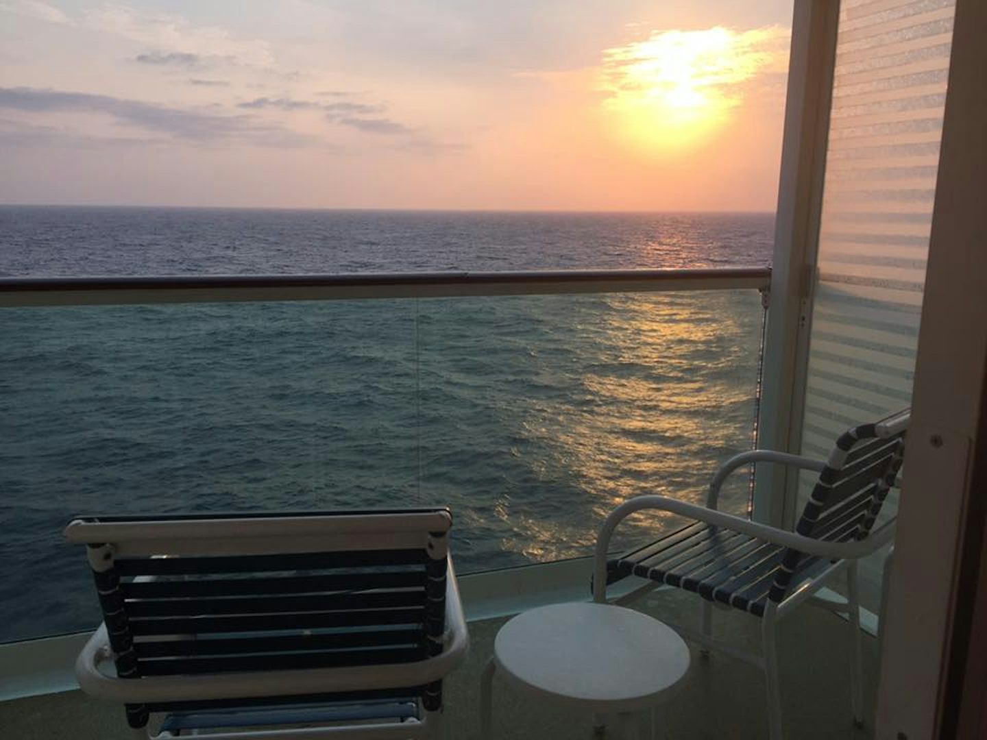 Our balcony at sunset at sea. :)