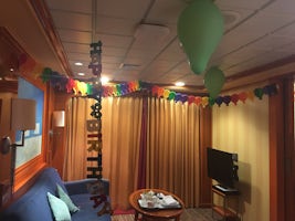 Our cabin, decorated for my husband's birthday.