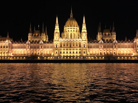 Budapest Parliament on evening cruise.