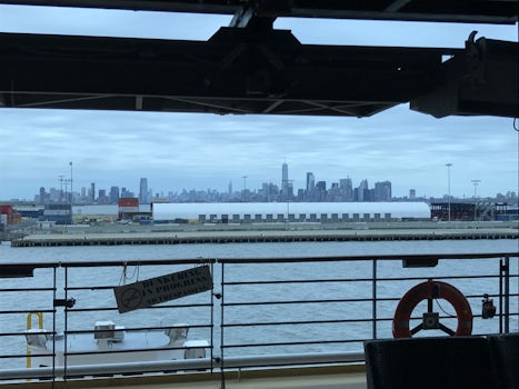 View of NYC skyline from the cruise ship in Bayonne, NJ