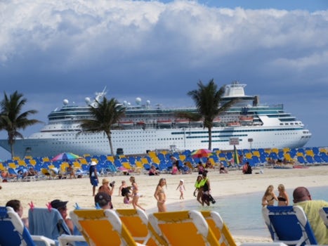 cruise ship view from Coco Cay