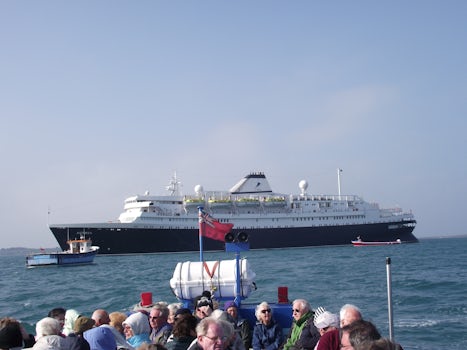 Travelling ashore by tender from the Astoria in the Scilly Isles.