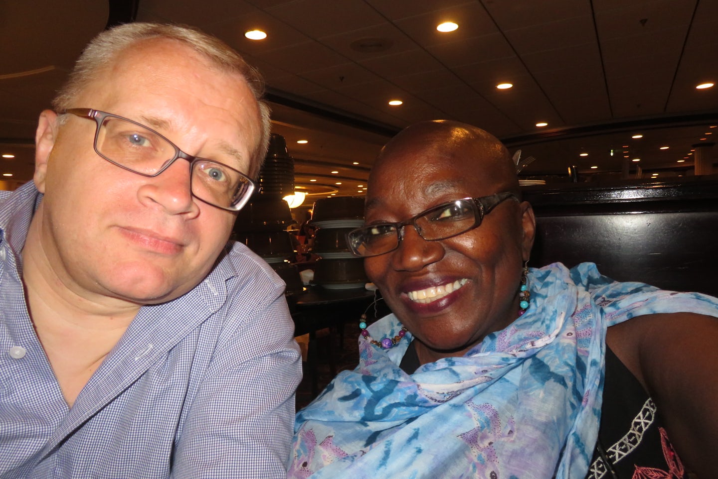 Dirk and Ruthie dining aboard Enchantment of the Seas.