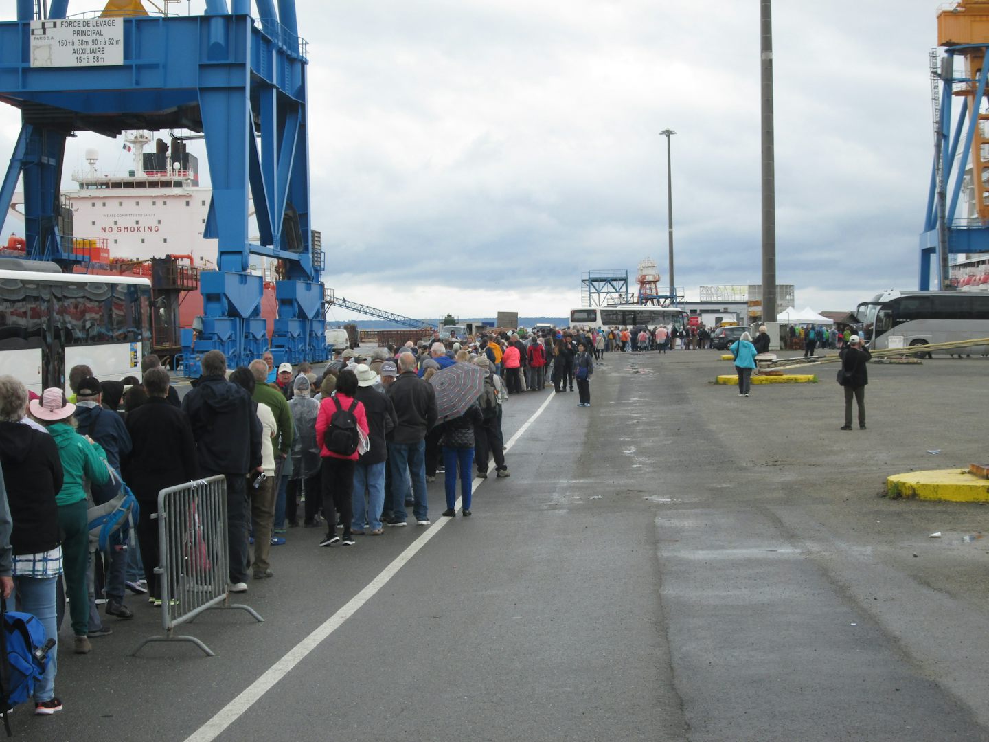 2 hour line to embark in Brest.   No seats, no toilets and no refreshments.