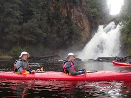 example of getting up close to a waterfall in a kayak