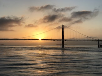 Sunrise under the Golden Gate Bridge on our last day