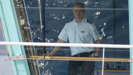 Captain Holm on the bridge.  He gave daily updates about what to expect, e.g. weather, seas today and for the next few days.