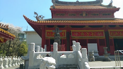 Chinese Temple and Museum in Nagasaki.   The interior of the temple is line