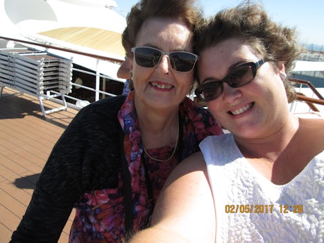 Me and Annette, my daughter on the top deck with Walvis Bay in the backgrou