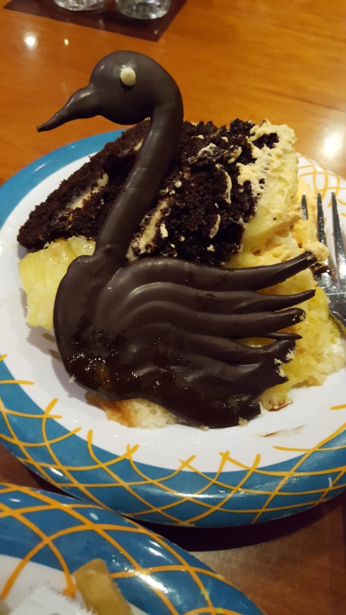 chocolate duck with desert.   Yummy