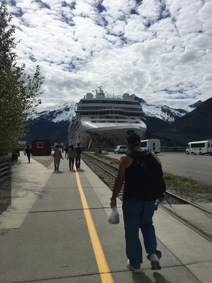 Returning to the ship after our shore excursion in Skagway.