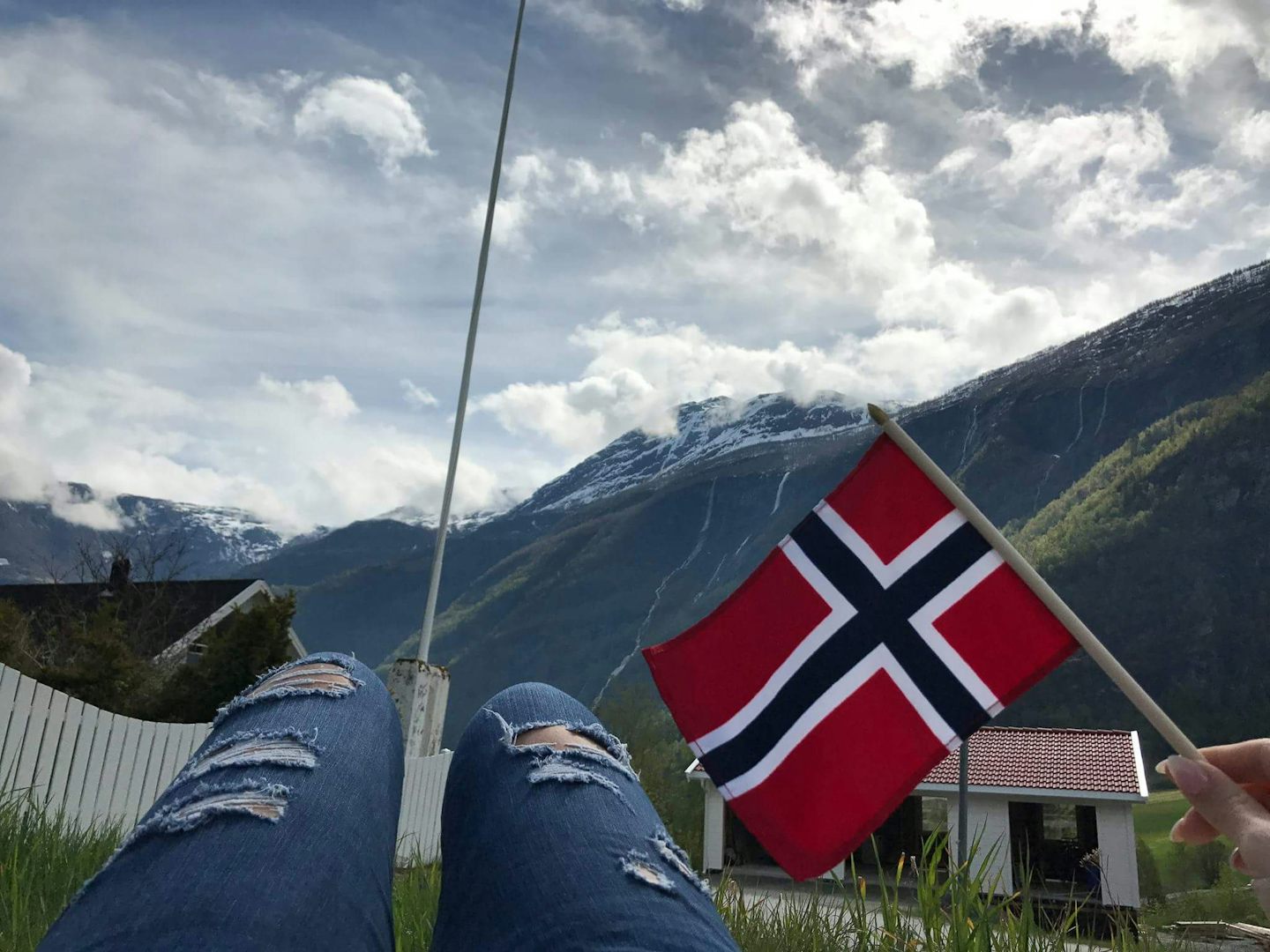 This picture is just relaxing enjoying the beautiful views, sunshine, fresh air...most amazing views, food, Norwegian wool, Norwegian chocolate...