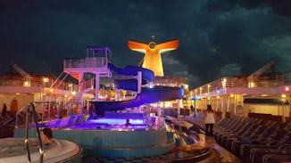 The lido deck at night.