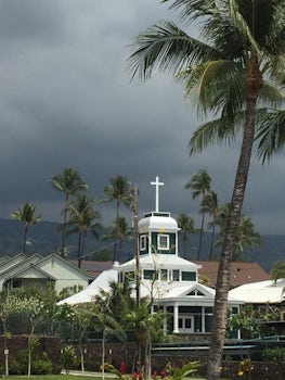 A church under the cloudy skies in Kona.