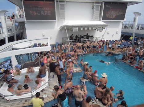 Crowded pool area.