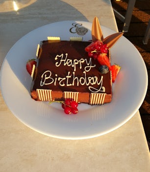 My wife was presented with a birthday cake on top sundeck after dinner.