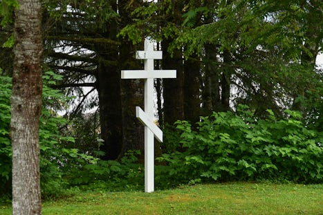 Russian Orthodox cross in Sitka.  Russian settlers came to hunt otters for