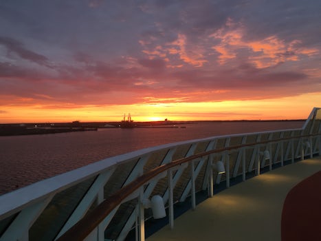 Sunrise off the starboard side of ship as we return to Baltimore