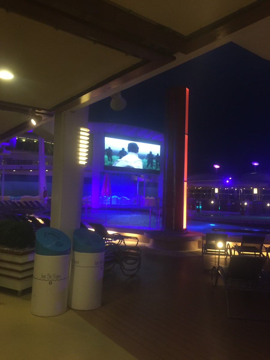 Out side cinema screen by the pool