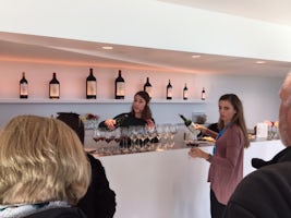 Wine tasting with Virginie in rose colored sweater