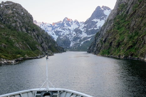 Sailing at the ver narrow Trollfjord (11 pm)