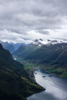 Balmoral in the fjord at Olden.  Taken from the summit of Mount Hoven follo