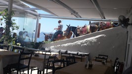 Went ashore in Santorini. Stopped in for a drink. You don't see that ev