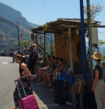 Bus stop on the Amalfi coast.