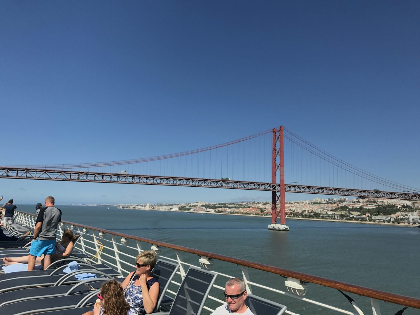 View of bridge in Portugal from ship