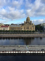 Opened balcony curtains in the morning to this view of St. Petersburg.  Fel