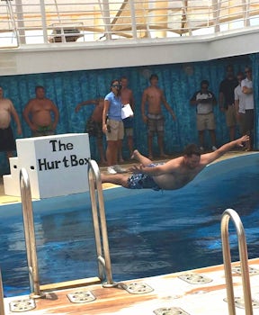 Participating in the belly flop contest, look at how nice and flat I was; I