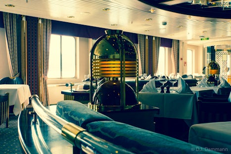 Dining room of a la carte restaurant on board the Nordlys