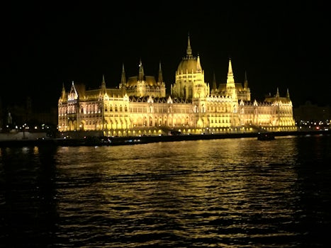Budapest at night as seen while sailing in on the Danube.