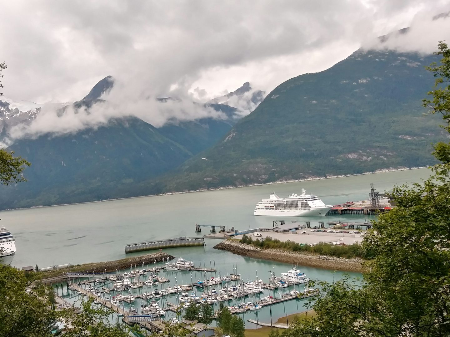 View of the cruise ship from hike up to Lower Dewy Lake.